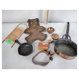 Mini cast iron skillet, copper cookie cutters,