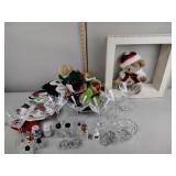 Shakers, stemware, plush animals including