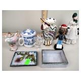 Crystal elephant, Italian pottery box, figurines,