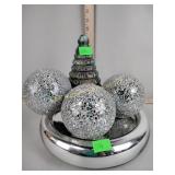 Mercury glass bowl with glass mosaic balls, &