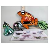 Jan R Mitchell glass frog window hanger, art