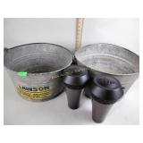 2 Galvanized Buckets, Tiki Torch Tops