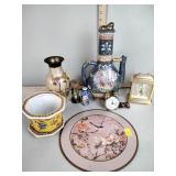 Asian themed items: teapot, sniff bottle, planter