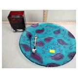 Glass paisley plate, glass stones, vase, misc.