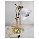 Brass table lamp w/spatter glass shade