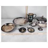 Silver plate including cake stand, candleholder,
