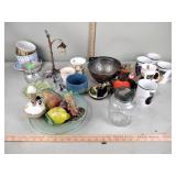 Harrods fine bone china mugs, bamboo sushi mats,