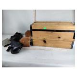 Wood trunk, paper towel holder, canvas gun holder