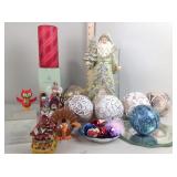 Santa figurine, decorative balls, Partylite candy