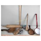 Vintage Kitchen utensils including rolling pin