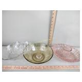 Yellow depression glass bowl, pink Depression