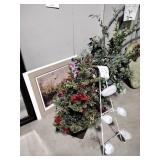 Artificial plant, metal rack, lighted cranberry