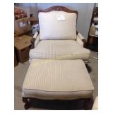 Ethan Allen Oversized chair with ottoman, carved