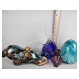 Art glass including fish, large egg,  purple