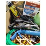 Mouse glue traps, garden tools, hand saw,