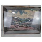 Framed art of a ranch in a mountain range