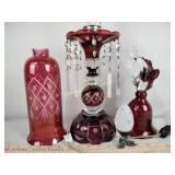Red glass cut to clear lamp, broken shade and red