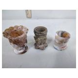 3 toothpick holders: agate slag, Greentown cats