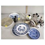 Light fixtures, tin watering can, blue