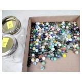 2 canning jars, marbles
