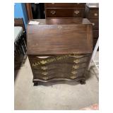 Antique serpentine front secretary desk 42" tall
