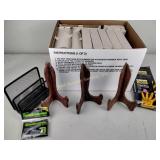 New stock wood plate stands, had wipes, letter