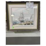 Roy Cross harbor print, framed