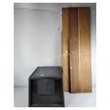 Plastic filing cabinet, oak boards
