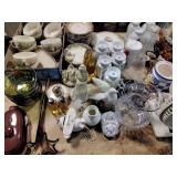 Cups, saucers, mugs, small space heater, cooler,