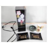 Vintage advertising ashtrays, pottery, floral art