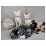 Cat figurines including ceramic and plastic