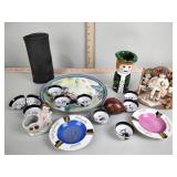 Limoges ashtrays, Bessie Pease Guttmann figurine,