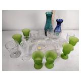 EAPG goblets, green satin goblets, vases