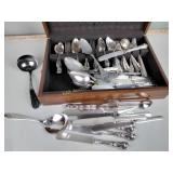 Assorted silverplate flatware & chest