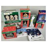 Christmas village items, porcelain angel, table