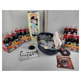 Coca-Cola bottles, doll, glass & zinc canning jar