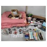 Blanket, thimbles, scissors, ribbon, necklaces,