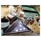 Oil lamps, pitcher, watering can, American flag,
