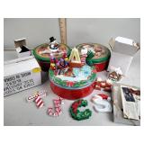 Christmas items including tins, Christmas blocks,