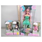 Barbie faurytopia and (3) Kelly dolls, new in