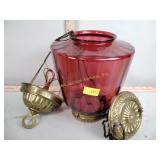 Victorian cranberry glass hanging pendant light