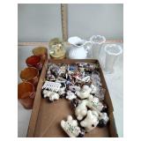 Moonstone hobnail vases, carnival glass tumblers