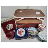 Vintage picnic basket, tins