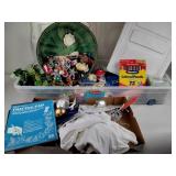 Christmas ornaments, white T-shirts, florist