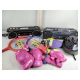 Panasonic and GE radios, bike helmet, kneepads