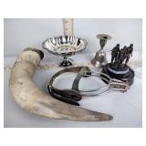 Bull horn, William Rogers silver plate Dish, our