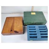 Painted wood box, countertop butcher block,