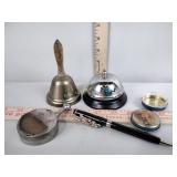 Bells, small pill tin, pen