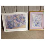 Two framed pictures, one by Nancy Lund