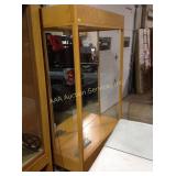 Wood display cabinet with glass doors and mirror